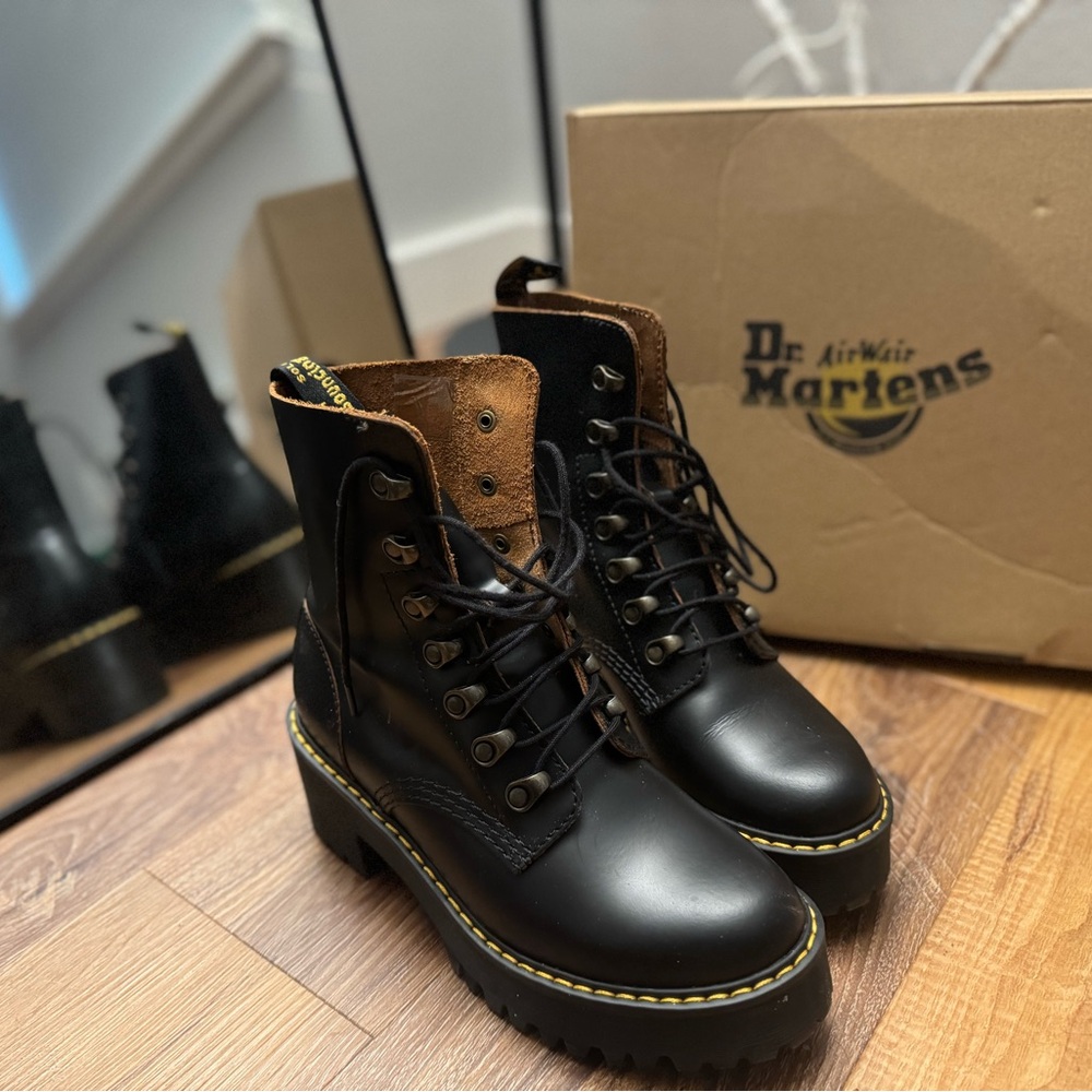 Dr. Martens Leona Black Leather Platform Boots